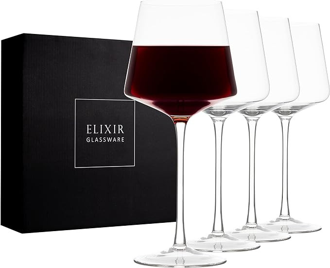 Modern Red Wine Glasses Set of 4 – Hand Blown Crystal Wine Glasses – Tall Long Stem Wine Glas... | Amazon (US)