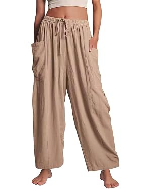 Flygo Women Wide Leg Pants Summer Beach Flowy Palazzo Trousers High Waisted Drawstring Casual Loo... | Amazon (US)