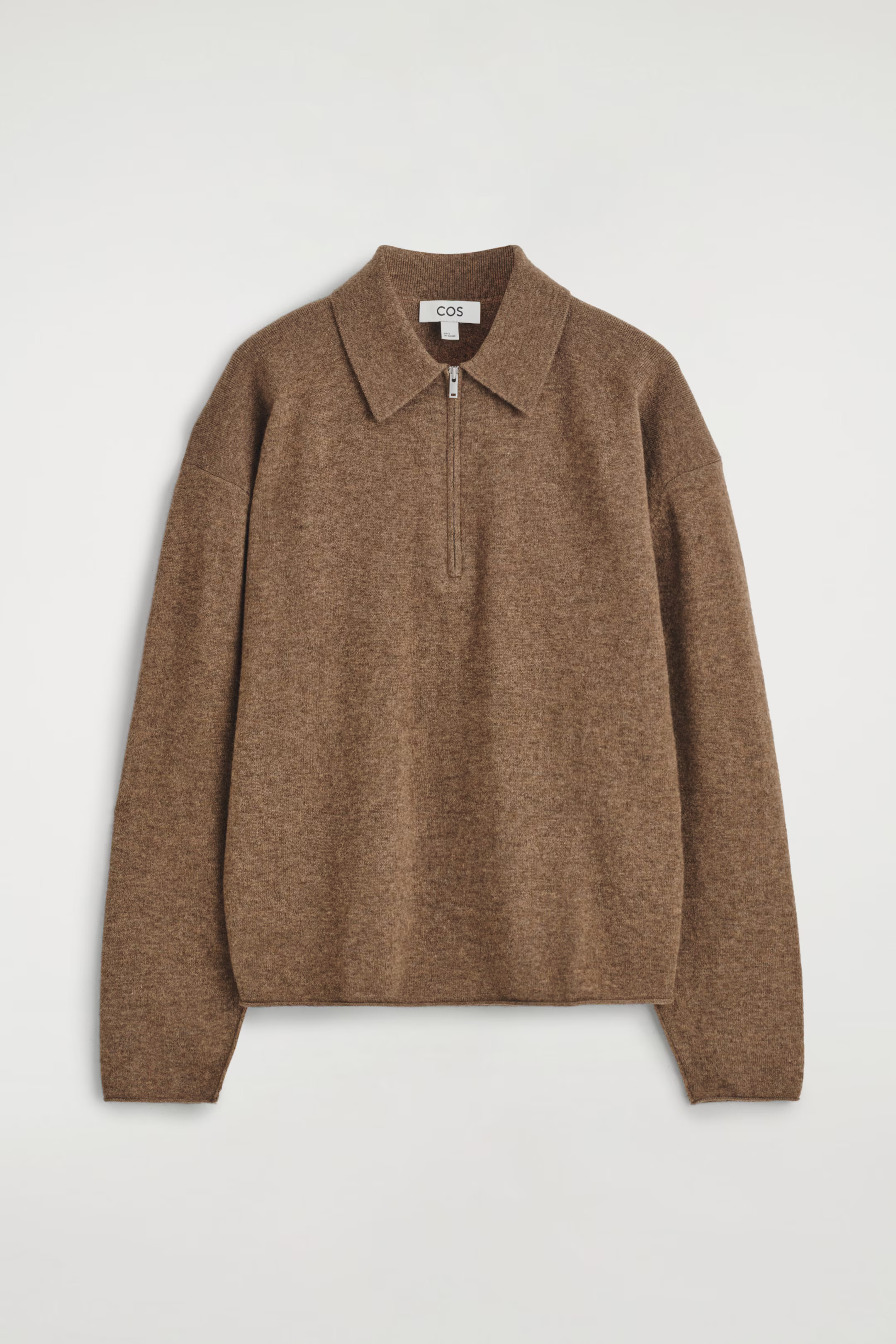 MERINO WOOL-YAK ZIP-UP POLO SHIRT - BROWN MÉLANGE | COS GB | COS UK