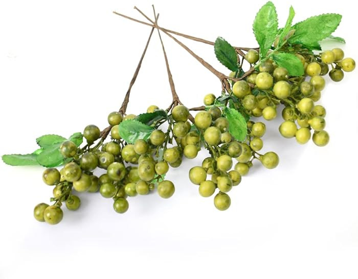 HUIANER 4 Pcs Artificial Dark Green Berries, Lifelike Greenberry Stems Faux Fruit Fake Flowers fo... | Amazon (US)