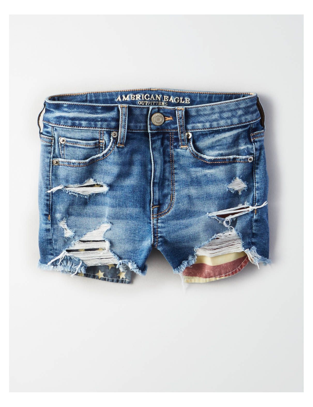 AE Ne(X)t Level High-Waisted Short Short, Shadow Patched Blues | American Eagle Outfitters (US & CA)