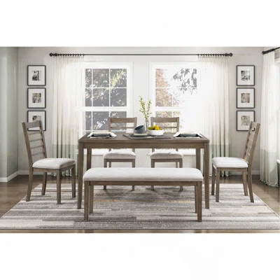 Stylish 6-Piece Dining Table Set With Bench Side Chairs Comfortable Light Brown Finish Wooden Dining Furniture | Wayfair North America
