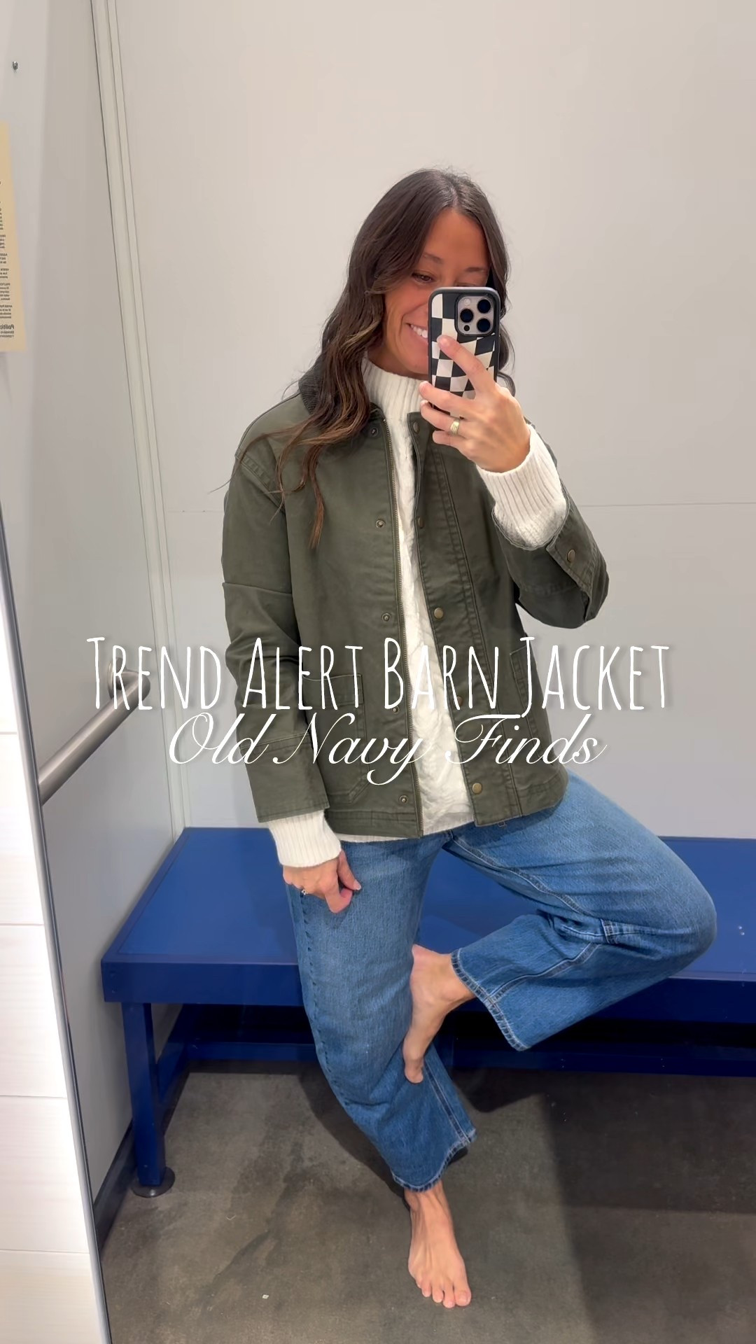 Looking for that affordable but cute go to barn jacket? Old Navy three color options including this dark green which I love! 💚

I am wearing one of there cozy knit sweaters and wow barrel jeans with this one and it couldn’t be more perfect. 

Add it to your wish list now before they sell out! 🚨

Wearing a size XS in this jacket🧥because they didn’t have my true size small or a medium. I would say stay true to size or go a size up. 

The sweater is a large, the pants are a 2. 🩷

Weight 130lbs carry in midsection and booty. 😄Small chested with broad shoulders. Height 5’5”. 

#LTKStyleTip #LTKGiftGuide #LTKFindsUnder50