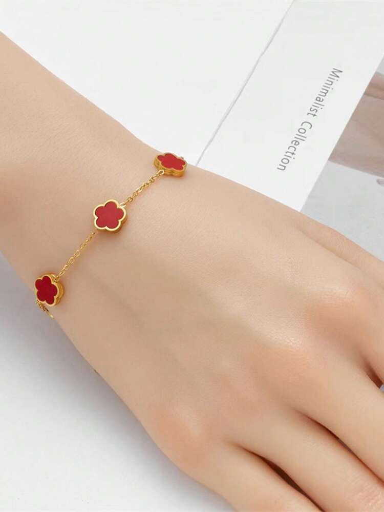1pc Fashion Stainless Steel Flower Decor Chain Bracelet For Women For Daily Life | SHEIN