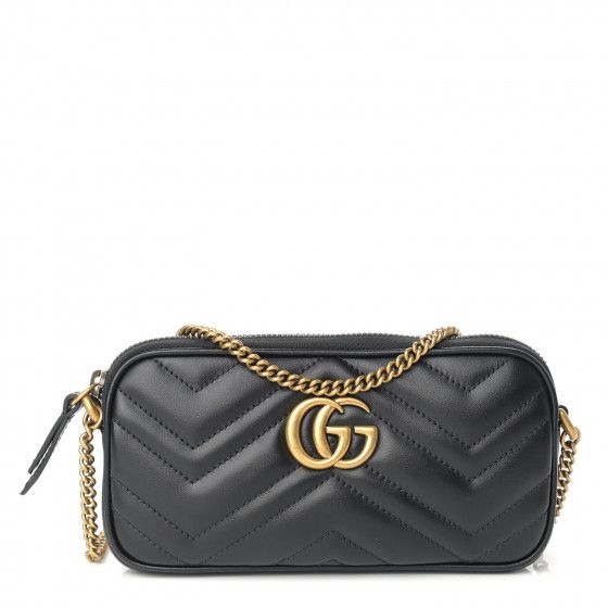 GUCCI Calfskin Matelasse Mini GG Marmont Chain Crossbody Bag Black | Fashionphile