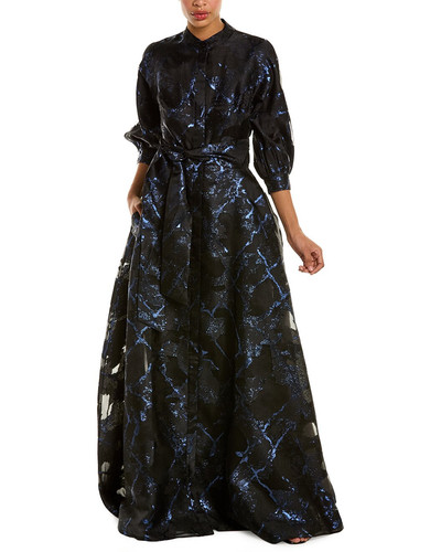 Teri Jon by Rickie Freeman 3/4Sleeve Belted Metallic Jacquard Maxi Shirtdress 4 631333346482 | eB... | eBay US
