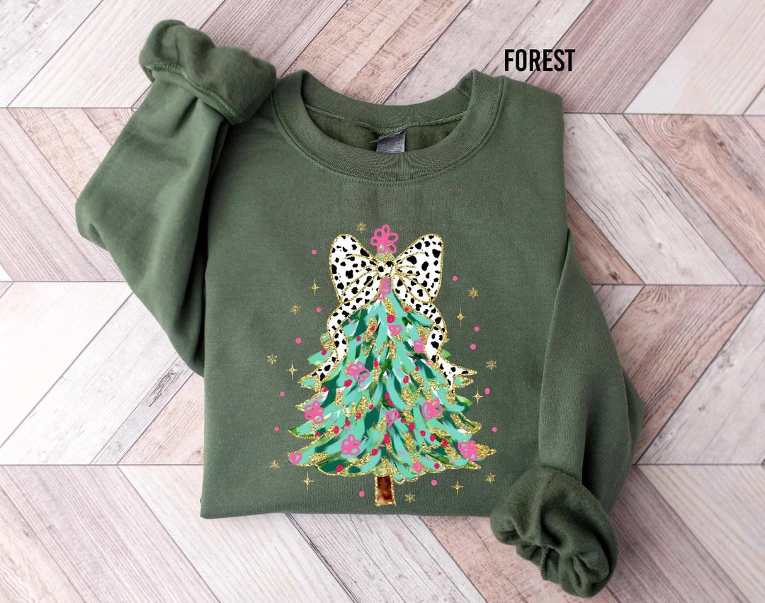 Christmas Tree Sweatshirt, Christmas Shirt, Coquette Bow Christmas, Christmas Tree Shirt, Girly C... | Etsy (US)