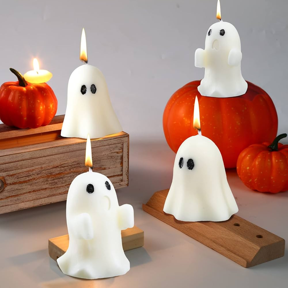 Minatee 4 Pieces Large Halloween Ghost Candles Ghost Decor Burning Candles White Scented Wax Cand... | Amazon (US)