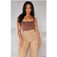 Dark Brown Slinky Scoop Neck Bodysuit | PrettyLittleThing UK