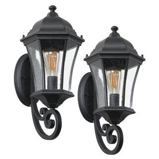 19.5 in. Black Dusk to Dawn Outdoor Lantern Sconce with Clear Glass Shade, No Bulbs Included (2-Pack) | The Home Depot