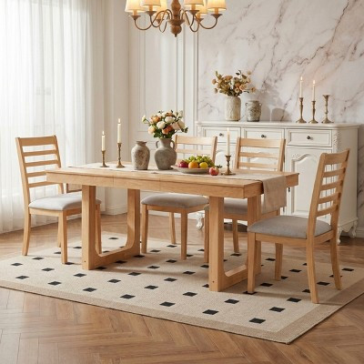 Polibi 5 Pieces Extendable Dining Table Set, 60"-78" Rectangular Solid Wood Dining Table, 4 Upholstered Chairs, Natural | Target