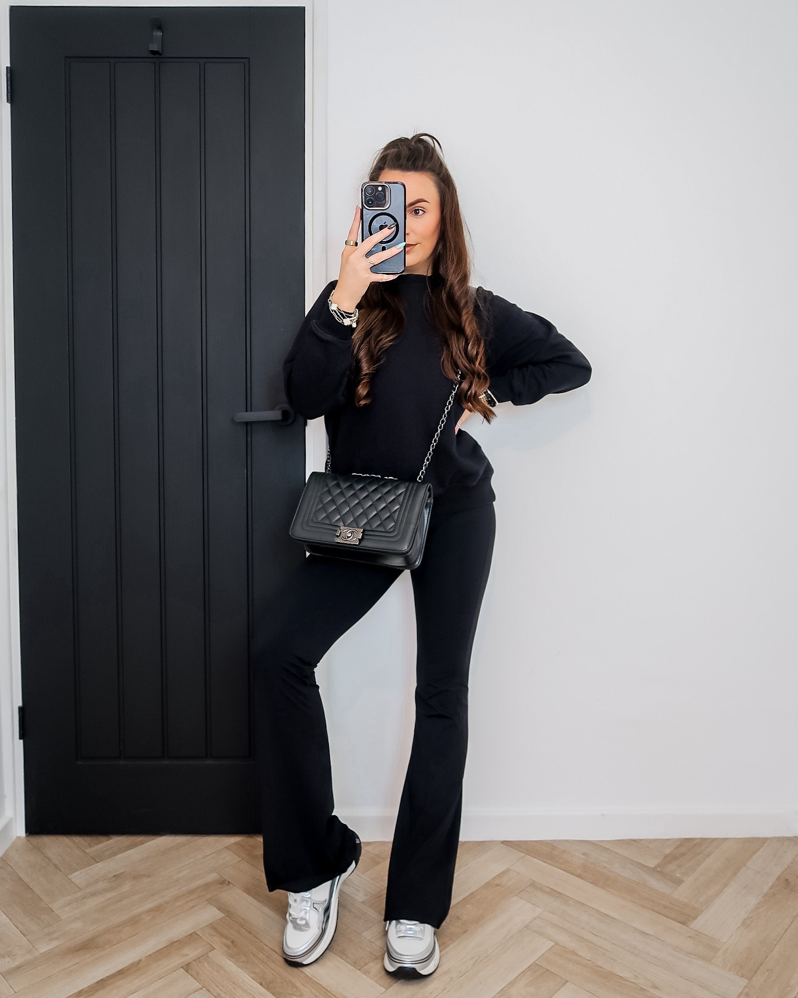 ARNE activewear women, black flared leggings outfit, black sports bra set, ARNE sweatshirt, Chanel trainers outfit, casual everyday outfit, off duty style, comfy chic, black activewear set 

#LTKfitness #LTKuk #LTKeurope