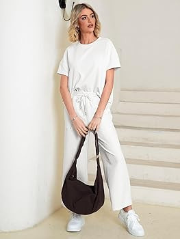 Glamaker Womens 2 Piece Outfits Lounge Sets Short Sleeve Loose Fit Top and Wide Leg Pants Set Swe... | Amazon (US)