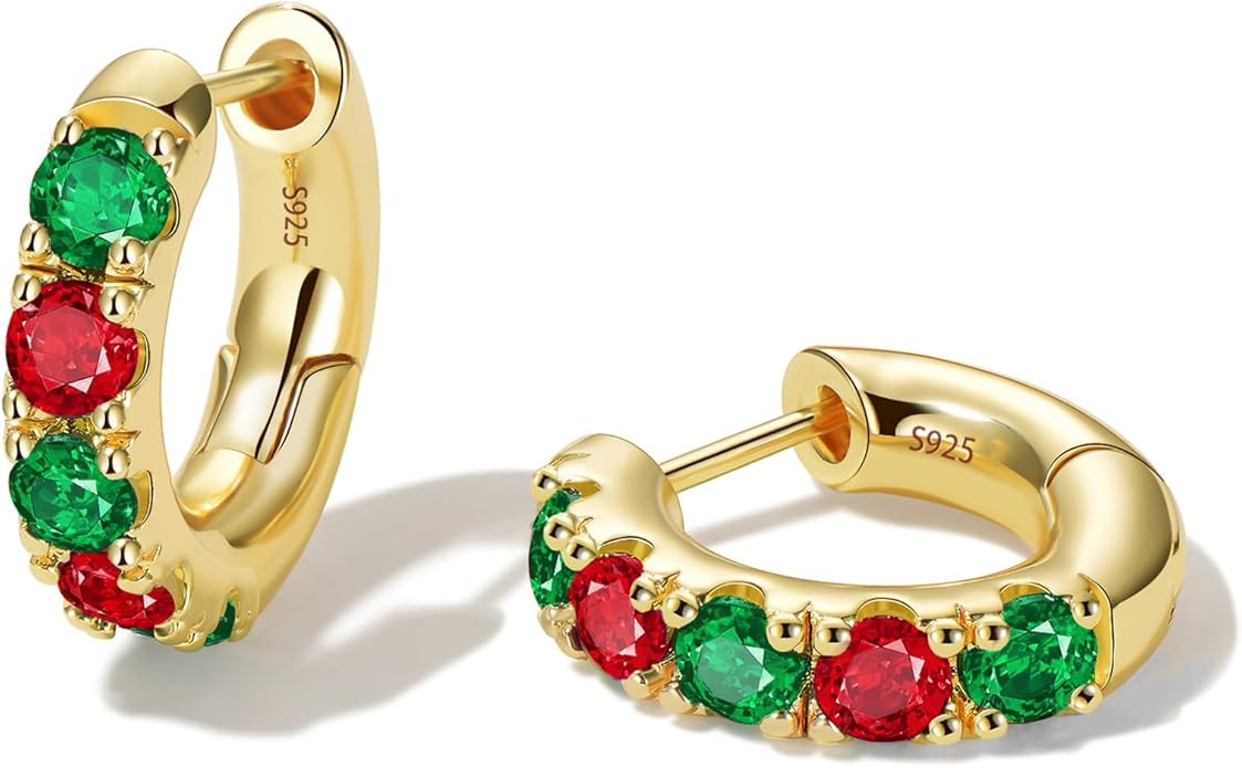 14k Gold Plated Cubic Zirconia Hoop Earrings for Women Sterling Silver Post Cuff Earrings Huggie ... | Amazon (US)