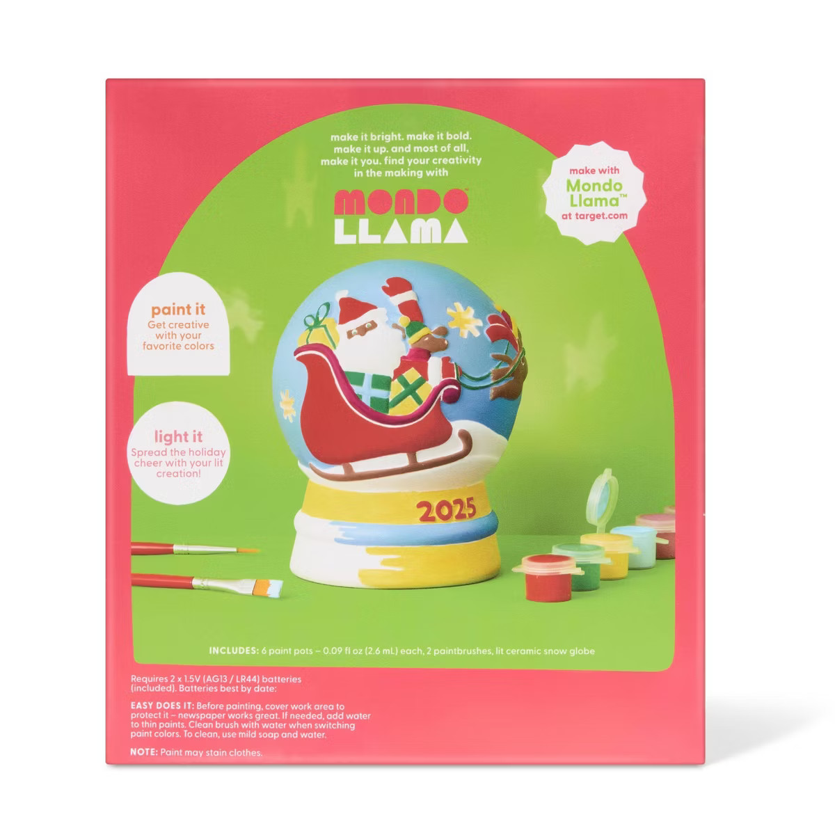 Christmas Craft Lit Ceramic Snow Globe Painting Activity Kit - Mondo Llama™ | Target