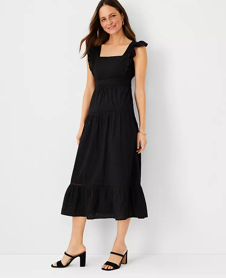 Eyelet Midi Flare Dress | Ann Taylor (US)
