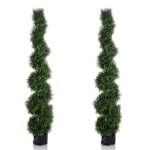 MDAL 5FT Spiral Artificial Topiary Trees, Artificial Outdoor Plants - Faux Cedar Trees for Front Porch Indoor Outdoor Decor Artificial Plants UV Resistant Set of 2 | Amazon (US)