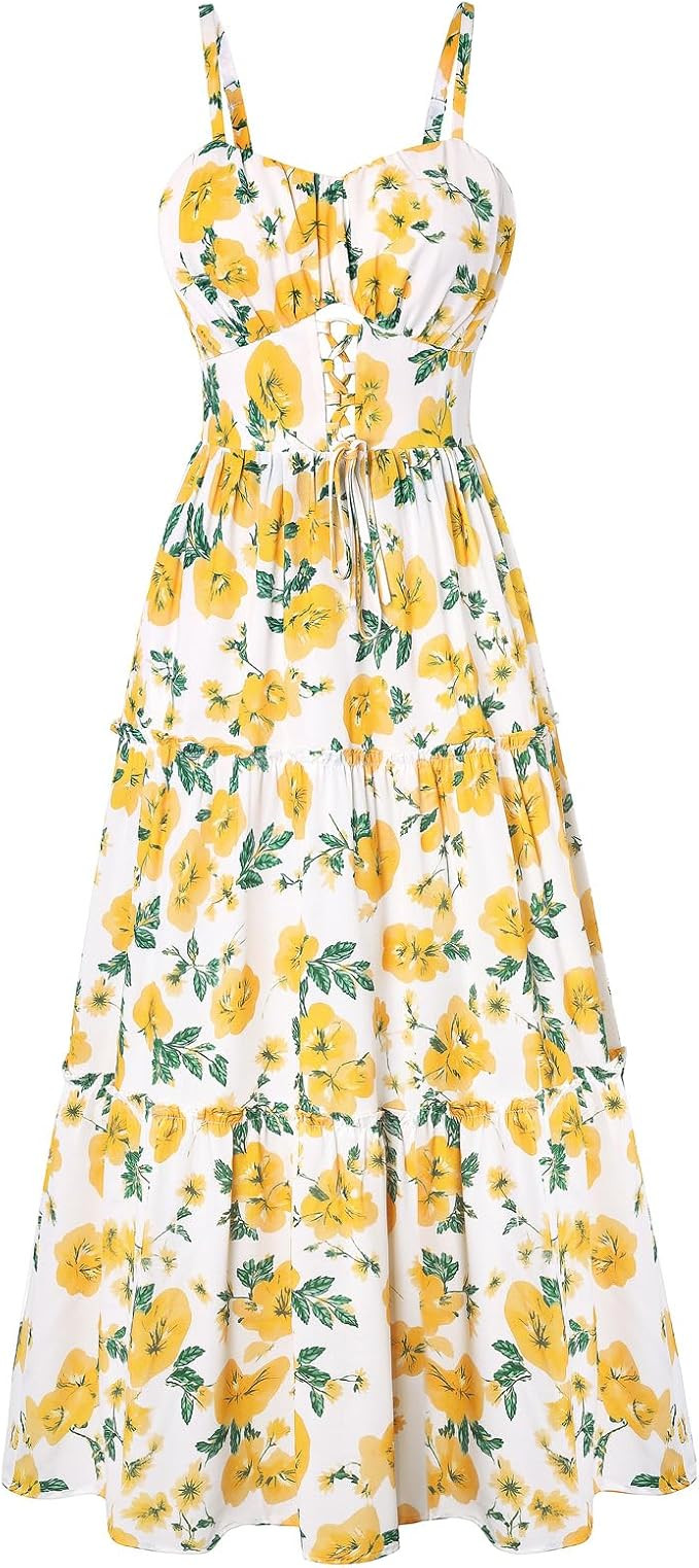 GRACE KARIN 2026 Women's Spaghetti Vacation Sundress Summer Beach Flowy Boho Floral Maxi Dresses ... | Amazon (US)