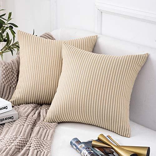 Jepeak Comfy Cotton Striped Throw Pillow Covers Cases, Pack of 2 Soft Decorative Square Ticking Cush | Amazon (US)