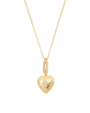 Made In Usa 24kt Gold Plated Crystal Heart Locket Necklace | TJ Maxx
