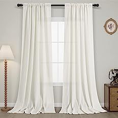 Linen Textured Curtains 108 Inches Long for Living Room 2 Panel Set Rod Pocket Window Drape Semi ... | Amazon (US)