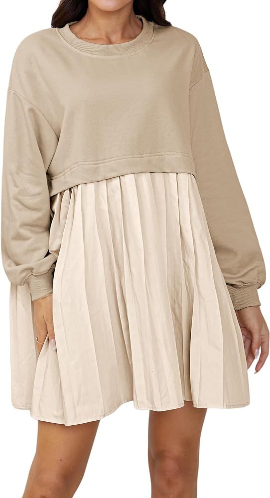 Bairmild Women's Oversized Sweatshirt Dress Crewneck Drop Shoulder Long Sleeve Pullover Tops Vintage | Amazon (US)