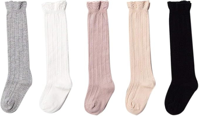 Kaariss Baby Girls Boys Toddlers No Seam Cotton Knee High Socks Tube Ruffled Stockings 5 Pack | Amazon (US)