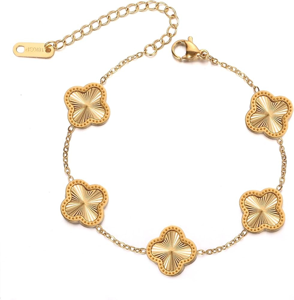 Four Leaf Clover Bracelet 18K Gold Plated Lucky Bracelets for Women Gold Bracelets White/Gold/Bla... | Amazon (US)