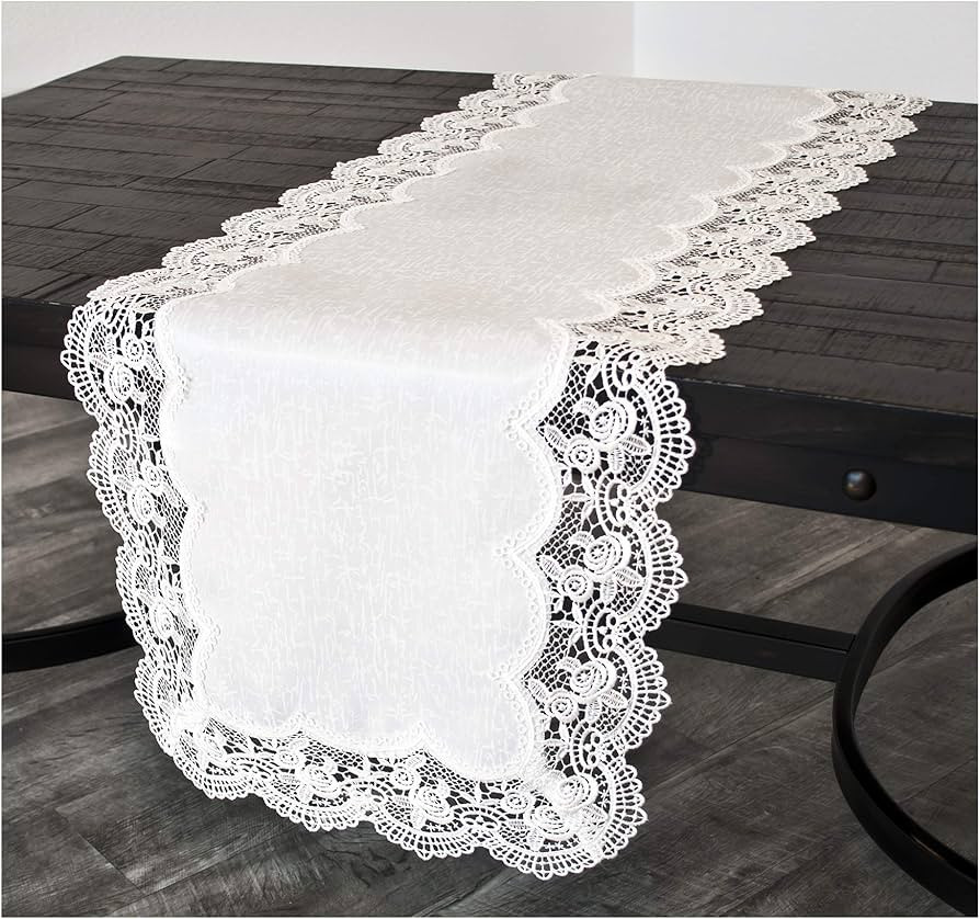 White Royal Rose European Antique Lace Jacquard Table Runner, Dresser Scarf (16Wx36L) | Amazon (US)