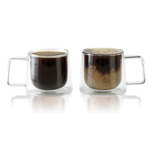 LEMONSODA Double Walled Glass Coffee Drink Mug with Handle - Set of 2 (250 mL / 8.5 fl. oz) Insulated Thermal Mugs Glasses For Tea, Coffee, Latte, Cappucino, Cafe, Milk - Housewarming Gifts | Amazon (US)