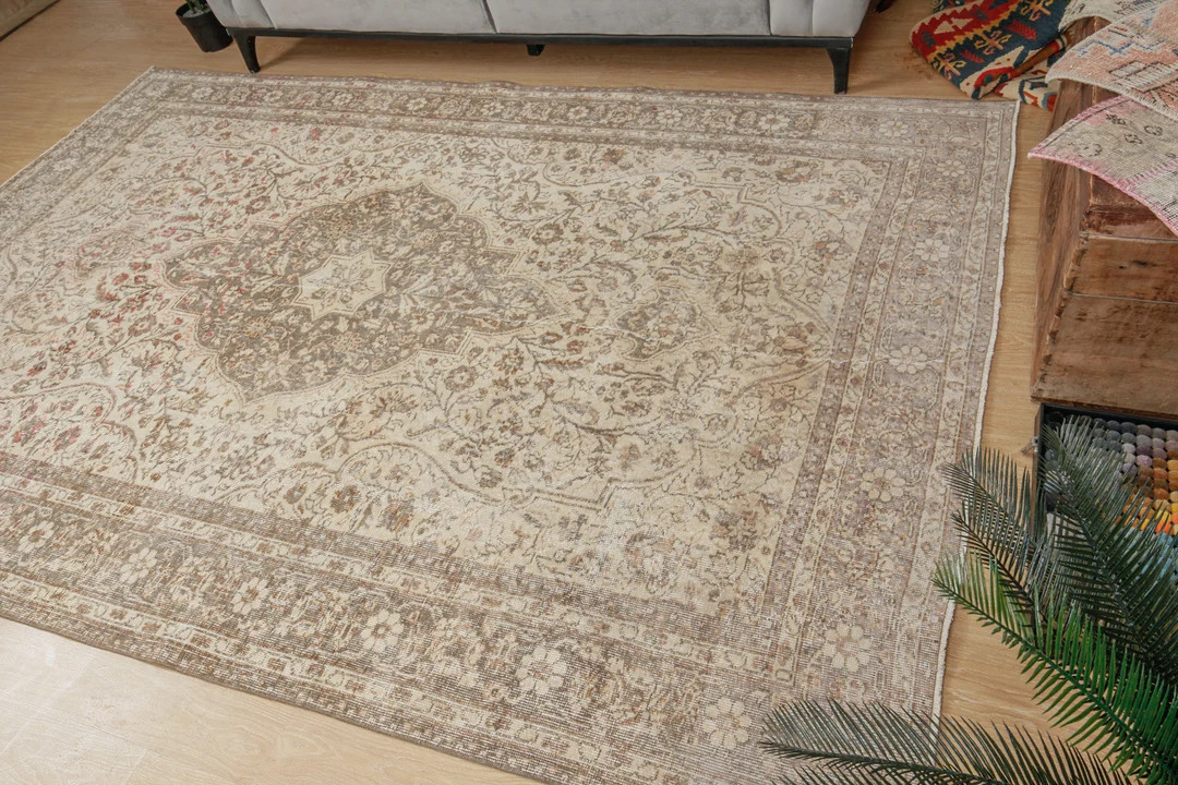 7x10 Floral Area Rug ,beige Bedroom Rug , 7' X 10'5" Turkish Floral Living Room Rug 2103101878 - ... | Etsy (US)