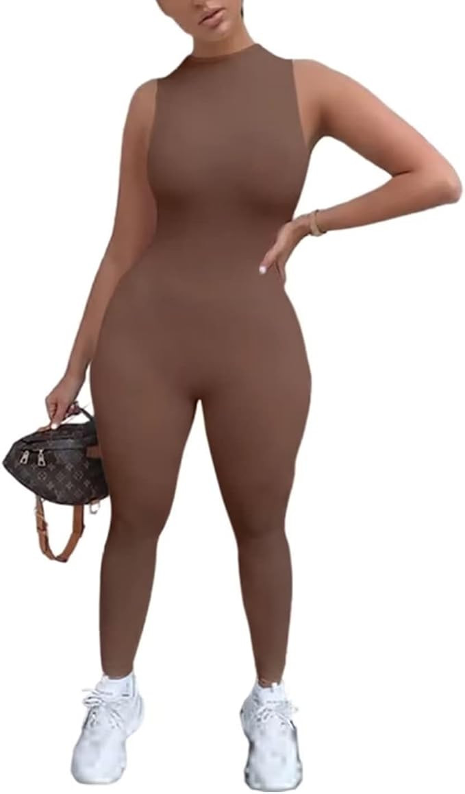 EOJN Women's Sexy Bodycon Jumpsuit One Piece,Sleeveless Zipper Pants Rompers Jumpsuit | Amazon (US)