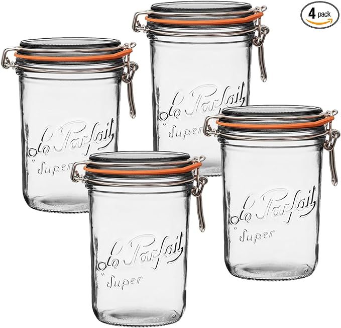 Le Parfait Super Terrine Jar | 32oz/Quart (Pack of 4) 1L French Glass Jar, Airtight Rubber Seal &... | Amazon (US)