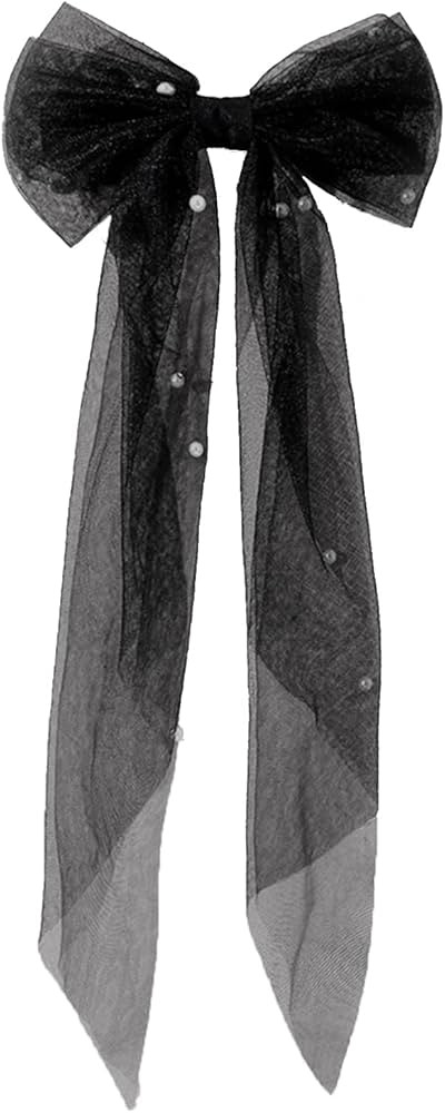 Bridal Hair Bow Veil Hair Clip,Veil Hairpins with Pearl Mesh Bow Hair Clips (Black) | Amazon (US)