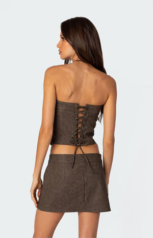Edikted Ziva Faux Leather Lace Up Corset | PacSun