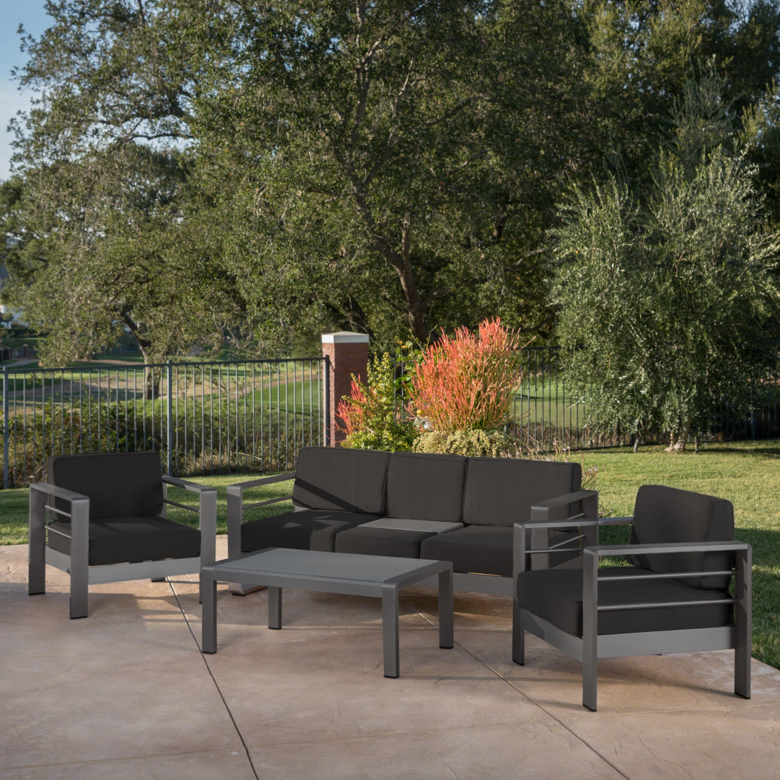 Cape Coral Outdoor Aluminum Tempered Glass 4-piece Sofa Chat Set with Cushions by Christopher Kni... | Overstock