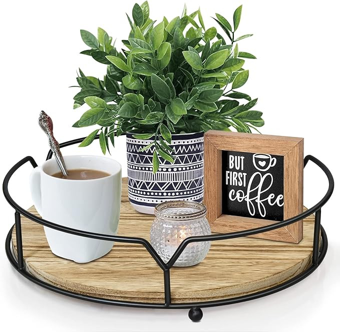 Round Decorative Serving Tray,Farmhouse Wood Tray for Coffee Table,11.5’’ Wooden Tray for Hom... | Amazon (US)