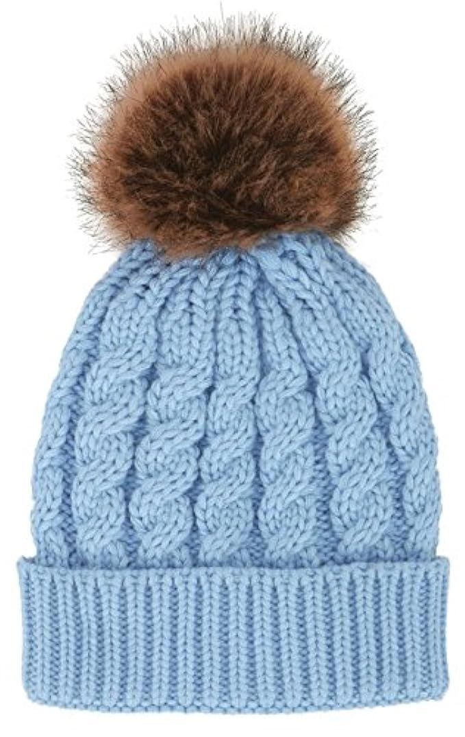 Verabella Women's Winter Soft Chunky Cable Knit Pom Pom Beanie Hats Skull Ski Cap | Amazon (US)