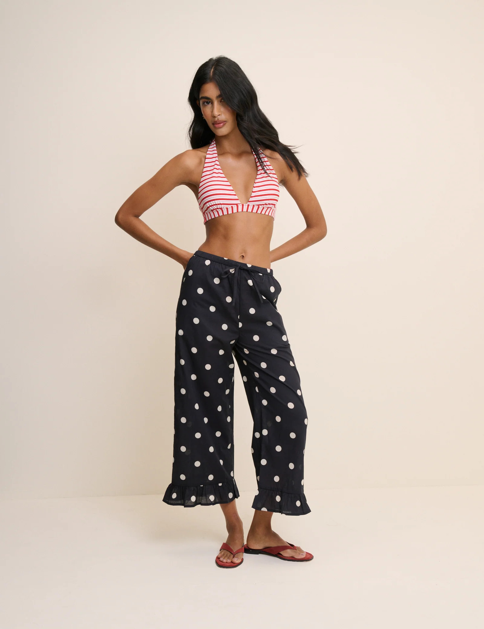 Black Polka Dot Cotton Beach Trousers | Nobody's Child