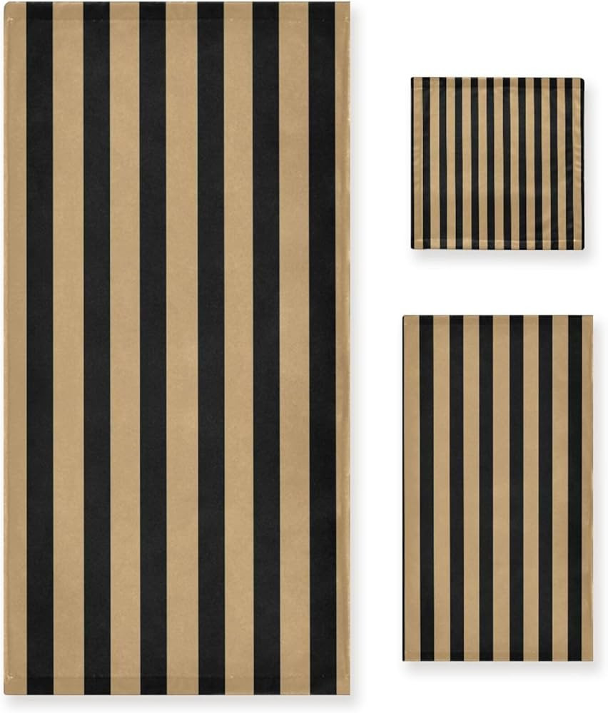 Bath Towels 3PCS Black Khaki Stripes Bathroom Towel for Face Hand Absorbent Washcloth for Gym Bat... | Amazon (US)