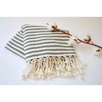 striped Turkish Towel - Lightweight Throw Yoga Blanket Fouta Boho Turkey Tassel -Beach Travel | Etsy (US)