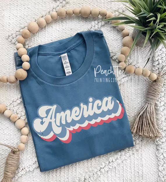 Retro America Patriotic T-Shirt,Distressed America T-Shirt,  Memorial Day Tee, Womens Patriotic T... | Etsy (US)