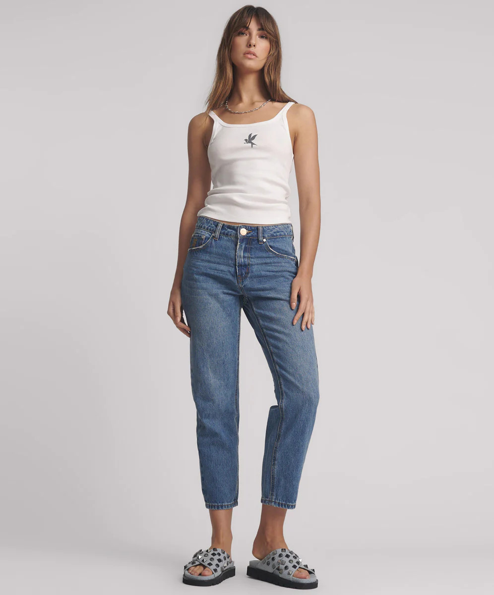 Slims High Waist Cropped Slim Fit Denim Jeans - Blue Love | One Teaspoon | OneTeaspoon