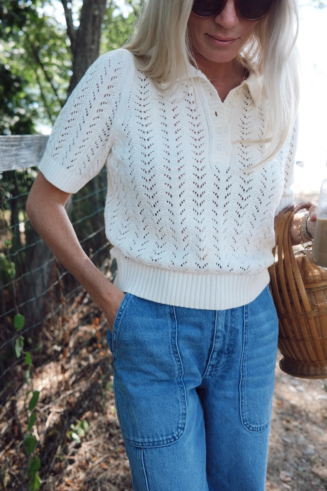 Pointelle Short Sleeve Polo - Ivory | Marea