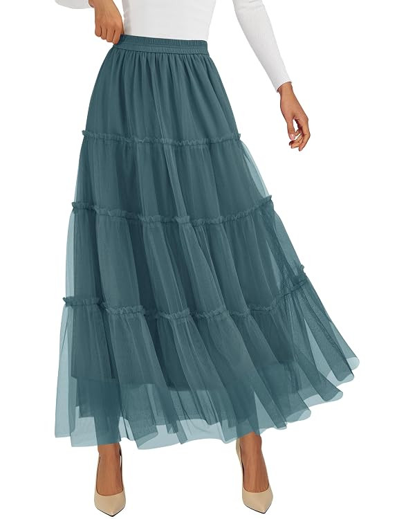 PRETTYGARDEN Tulle Skirts for Women 2025 Fall Fashion Elastic High Waisted Fairy Tiered Flowy A-L... | Amazon (US)