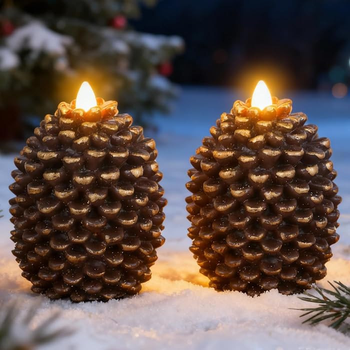 Eldnacele Pine Cone Flameless Candles Battery Operated with 6 Hour Timer | Amazon (US)