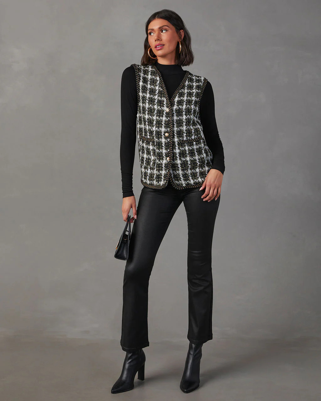 Dianna Pocketed Plaid Tweed Vest | VICI