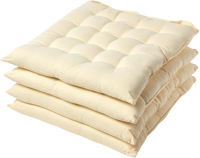HOMESCAPES Cream/Yellow Seat Pads for Dining Chair, Set of 4 100% Cotton Chair Pads with Straps, ... | Amazon (UK)