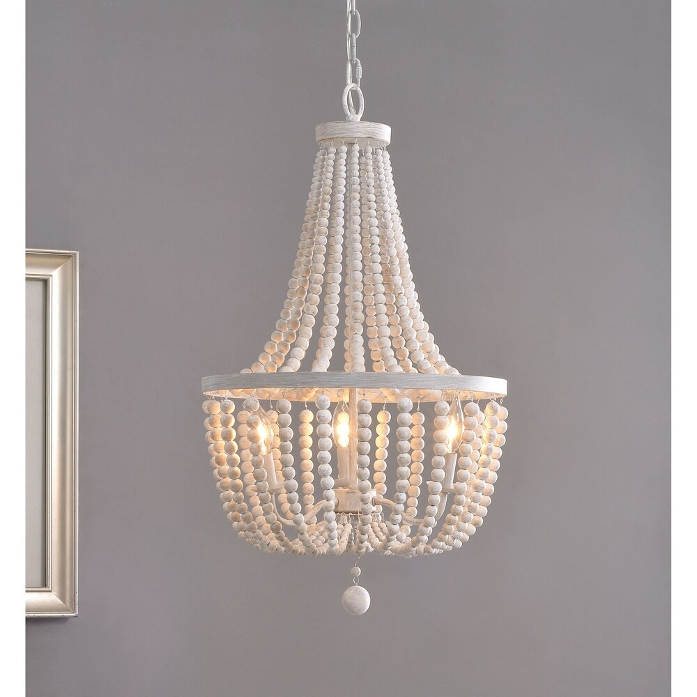 Zander White 3-light Wood Bead Chandelier | Bed Bath & Beyond