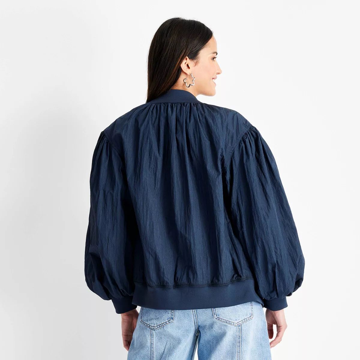 Women's Nylon Relaxed Bomber Jacket - Future Collective Navy Blue | Target